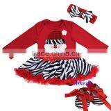 Baby Red Zebra Santa Long Sleeves Bodysuit Pettiskirt Jumpsuit Headband Crib Shoes 3pcs NB-18M thumbnail-1