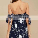 Navy Blue Embroidered off the Shoulder Beautiful Lady One-piece Dress thumbnail-4