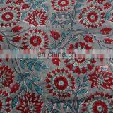 Elegant Red Flower Indian Hand Block Print Pure Cotton Fabric Sanganeri Print Running Fabric Online Shopping thumbnail-1