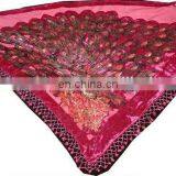 Burnout Velvet Pecock Scarf With Beaded Fringe