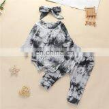 8colors New Design Tie Dye Pit Cotton Infant Romper Clothing Full Pant Baby Girls Fall Outfit Sets With Headband thumbnail-6