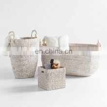 Hot Water Hyacinth Whitewased Storage Basket Set Home Decoration Clothes Laundry Basket In Bulk Wholesale Vietnam Supplier