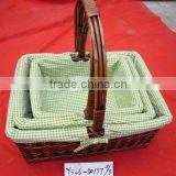 brown rectangular willow basket with handle&lining