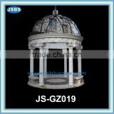 white natural marble pillar gazebo with bench JS-GZ019