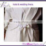 White Shawl-collar Waffle Bathrobe, Waffle Bath Robes in Shawl Collar Style thumbnail-1