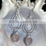Rose Quartz Teardrop Cabochon 925 Sterling Silver Earrings, Fashionable Bezel Earrings, Designer 925 Silver Earrings
