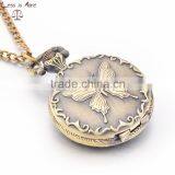 Antique Copper Quartz Butterfly Pocket Watch Necklace Pendant thumbnail-1