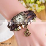 Vintage Brown Leather Ladies Cord Bracelet Wrist Watch