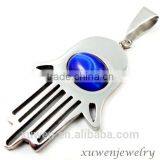 laser cut blue tiger eye 316l stainless steel hamsa pendant