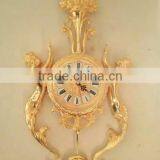 Flower and Leaves Decorated Art Clock, Elegant Gilt Wall Hanging Art Clock, Copper Wall Mounted Clock thumbnail-2