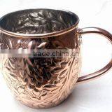 NICELY EMBOSSED 100% PURE COPPER BARREL MOSCOW MULE MUG NICKEL LINED thumbnail-2