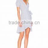 Stripe Wrap Midi Dress Elegant Woman Casual Dress thumbnail-3