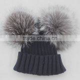 Myfur Female Warm Genuine Fur Bobble Beanie Real Fur Pom Pom Fox Knitted Beanie Hat Warm Winter Cap thumbnail-5