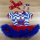 2016 Hot Sell Baby Girl 4th of July Tutu Romper Patriotic Baby Girls Tutu Romper With Matching Headband and Necklace thumbnail-1