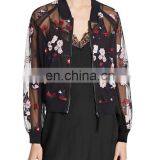 Garment Factory Floral Embroidered Bomber Jacket Modern Front Zipper Bomber Jacket for Women thumbnail-1