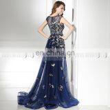 2017 Latest Design Cap Sleeve Royal Blue Tulle Embroidered Evening Dresses LX382 thumbnail-4