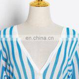 TWOTWINSTYLE Korean Striped Knitted Women Sweater V Neck Long Sleeve Tunic Slim Hit Color thumbnail-5
