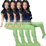 2020 Elastic Summer Stacked Leggings High Waist Sweatpants Women Joggers Bell Bottom Trouser Split Hem Flare Ruched Pant thumbnail-7