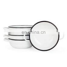 Customized Turkish Hot Sale Decal Enamel Metal Camping Ice Bowl With Blue Colored Rim