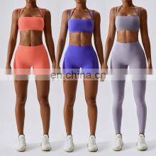New Style Sexy Thin Straps Sports Bra Butt Lift Shorts Leggings Two Piece Gym Yoga Set Suit Women Workout Fitness Active Wear thumbnail-1