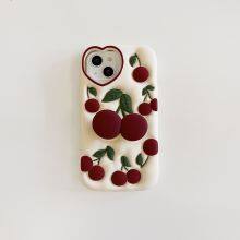 Fashion Cute 3D Cherry Bracket Soft Silicone Phone Case for IPhone 13 12 11 14 15 Pro Max on IPhone 14Pro 15Pro Back Cover thumbnail-3