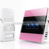 Hot Selling Pink 3 Gang Crystal Glass Panel WIFI Smart Light Remote Power Switch