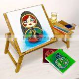 Bamboo Multi-Position Adjustable Laptop Computer Desk & Serving Bed Tray With Drawer thumbnail-1