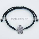 Ornate Silver Hamsa Twisted Waxed Cotton Bracelet thumbnail-1