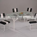 Modern Dining Set/ Glass Dining Table and Black and white stripes Chairs