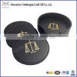 Excellent Promotional Round Gold Stamping Leather Coaster