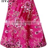 HV2-2 fushia latest african style heavy embroidery sequins african velvet lace fabric nigeria velvet fabric