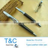 Leather roller pen & ball pen set blue leather pen