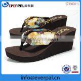 Ladies Printing Sexy Satin Strap Wedge Flip Flop Sandals thumbnail-1