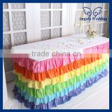 SK007A Wedding hot sale taffeta ruffled decorative colorful rainbow steps in table skirt