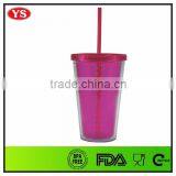 16 Ounce Insulated Green Plastic Diamond Tumbler With Drinking Straw thumbnail-4