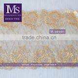 100% Embroidery Latest Design in Gold Color Fower Elastic Band Lace Frontal for Dress thumbnail-1