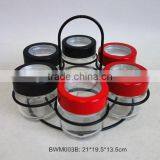 6pcs Glass Spice Jar Set With Metal Rack