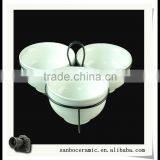 3pcs White Ceramic Bowls With Black Metal Holder Set In Stock Wholesale thumbnail-1