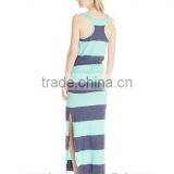 Woman Casual Maxi Dress With Stripe V Neck Guangzhou New Fashion Style Jersey Bodycon Sleeveless Stripe Knit Maxi Dress (Juniors thumbnail-2