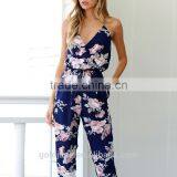 Women's Deep V Neck Floral Print Jumpsuits Chiffon Bodycon Playsuits Sexy Ladies Rompers thumbnail-4