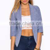 Hot Sale Blue Chambray Open Blazer for Women 2016 thumbnail-3