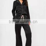MGOO Custom Embroidery Logo Black Long Sleeves Long Pants Pyjamas Sets Piped Satin Silk Nightwear Sets thumbnail-3