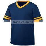 Young Man Sleeve Stripe Jersey Customize Contrast Color 1X1 Rib Knit V-Neck Collar Tee 50% Polyester 50% Cotton Material Jersey thumbnail-2