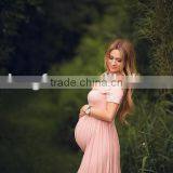 Short Sleeve Maternity Dress For Photo Shoot Women Pregnancy Clothing Long Maxi Dress thumbnail-3