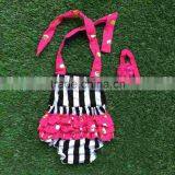 2016 New Baby Girls Kids Infant Toddler Kids Bubble Romper Hot Pink Ruffle Black Stripe Bubble With Headband thumbnail-2
