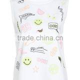 Women's Cartoon Screen Printing Cute Sleeveless O-neck 100% Cotton Loose Tank Tops thumbnail-2