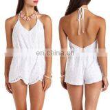 New Design Women White Lace Halter Short Jumpsuit thumbnail-1