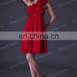 2015 Grace Karin Chiffon One Shoulder Short Red Bridesmaid Dress CL3476 thumbnail-2