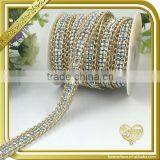 Hot Fix 2 Rows Green Resin Stones Trimming Iron on Glitter Trim Alloy Rhinestone Chain FHRS-014 thumbnail-1
