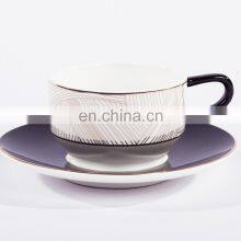 Luxury White and Black Line Ceramic Coffee Mug Tea Cup Porcelain Dinner Set For Restaurant Table Ware thumbnail-5